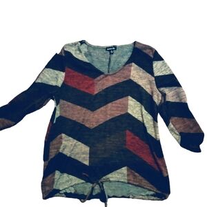 Olivia Blu Earth Tone Ruched Sleeve Waist Tie Blouse Size S Spring Casual Fall